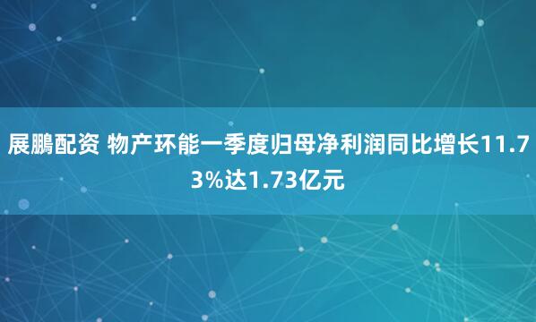 展鵬配资 物产环能一季度归母净利润同比增长11.73%达1.73亿元