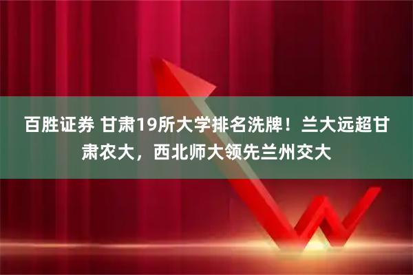 百胜证券 甘肃19所大学排名洗牌!兰大远超甘肃农大,西北师大领先兰州交大